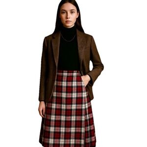 Vintage Tartan Plaid Wool Blend Skirt Pleated Wrap Made In Spain Size M